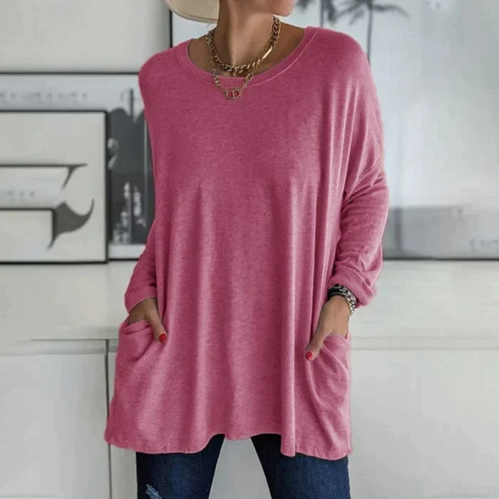 Regula Dunkelgrau Oversized Longline Tunika mit Langarm für Damen | Casual Alltag mit Taschen - S/M/L/XL/2XL/3XL/4XL/5XL