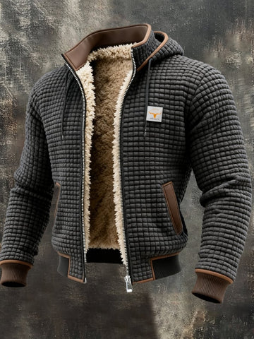 Willi Grau Gefütterte Jacke mit Kapuze für Herren | Sherpa-Futter Waffelmuster Winter Casual - S/M/L/XL/2XL/3XL/4XL/5XL