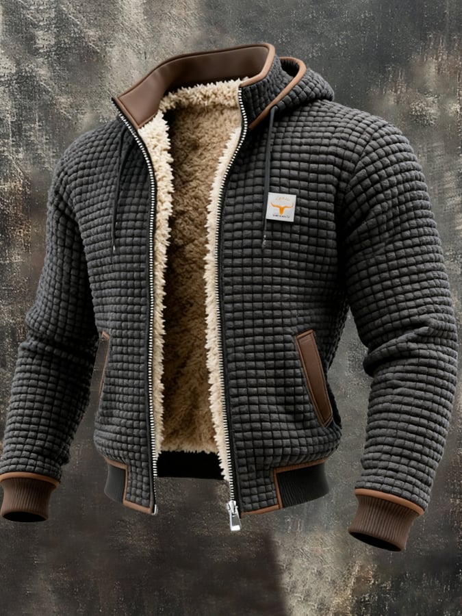 Willi Grau Gefütterte Jacke mit Kapuze für Herren | Sherpa-Futter Waffelmuster Winter Casual - S/M/L/XL/2XL/3XL/4XL/5XL