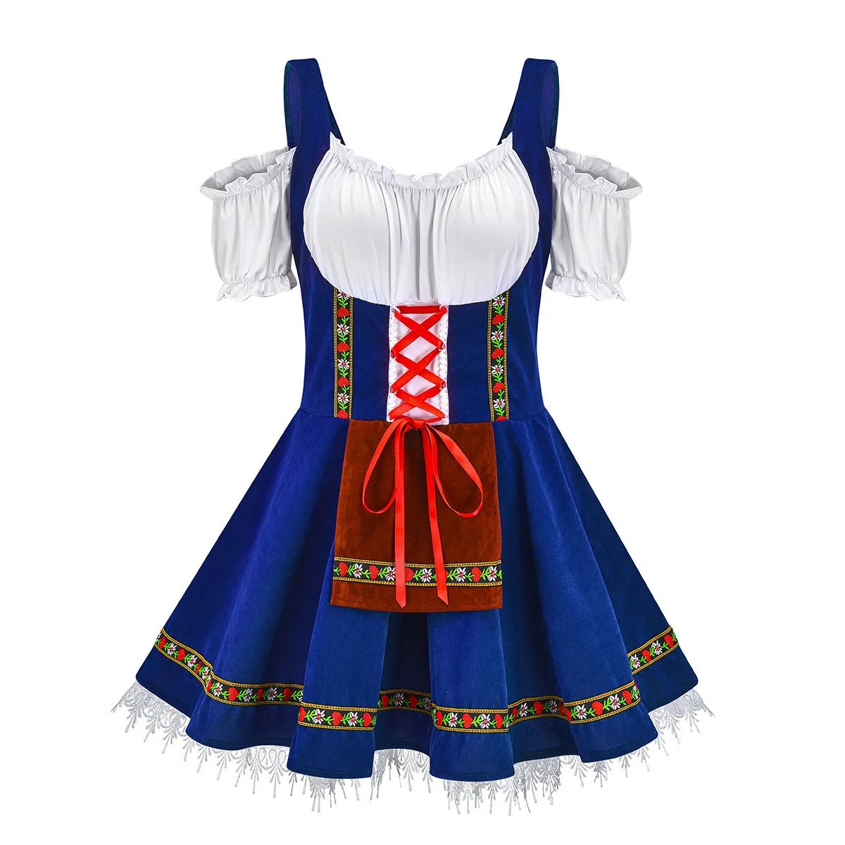 Klara Hellblau Trachten-Dirndl mit Schürze für Damen | Oktoberfest Festkleid mit Schnürung - S/M/L/XL/2XL/3XL