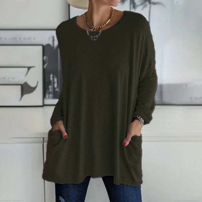 Regula Dunkelgrau Oversized Longline Tunika mit Langarm für Damen | Casual Alltag mit Taschen - S/M/L/XL/2XL/3XL/4XL/5XL