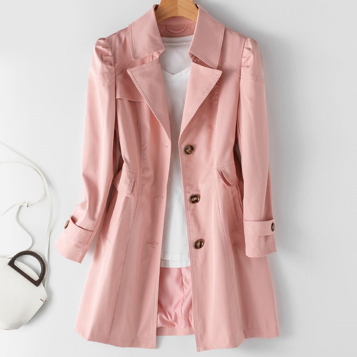 Ruth Kaffee Einreihiger Midi-Trenchcoat für Damen | Klassischer Reverskragen Tailliert Casual Büro - M/L/XL/2XL/3XL/4XL