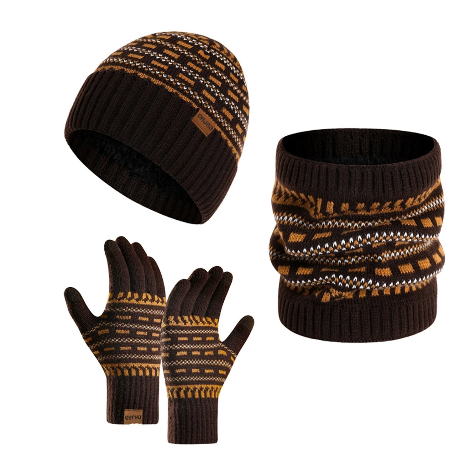 Theo Hellgrau Gefüttertes Strick-Winterset Mütze Schal Handschuhe für Herren | Winter Outdoor Casual - Einheitsgrösse