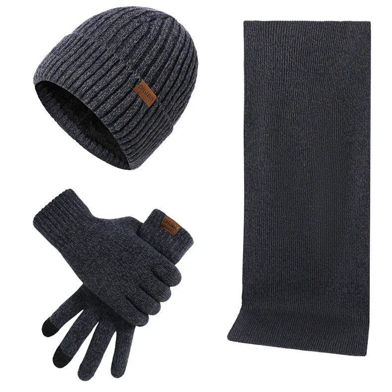 Rolf Grau Strickset Mütze Schal Handschuhe für Herren | Winter Casual - Einheitsgrösse