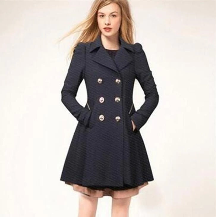 Jolanda Aprikose Doppelreihiger A-Linien Mantel für Damen | Eleganter Wintermantel mit Goldknöpfen - S/M/L/XL/2XL/3XL