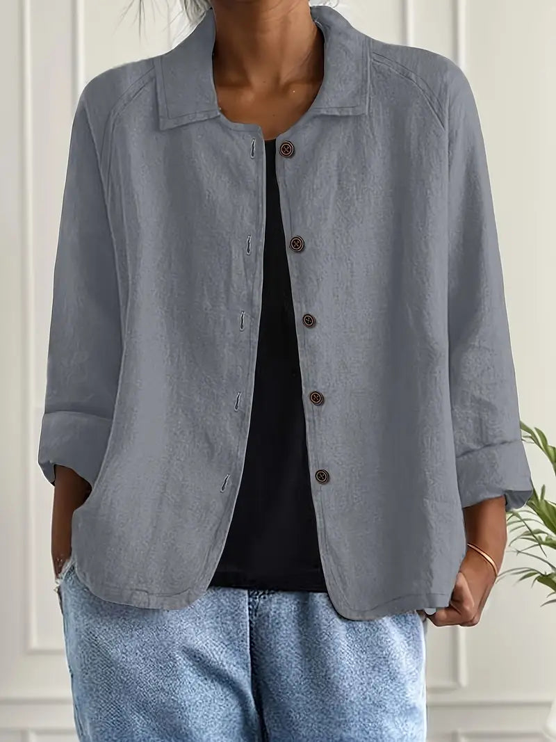 Rosemarie Hellblau Leinen-Baumwoll Hemd-Cardigan für Damen | Luftig Entspannte Passform | Alltag & Reise - S-3XL