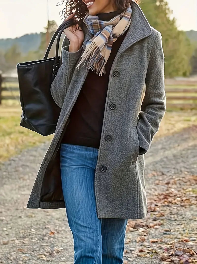 Renate Schwarz Taillierter Einreihiger Mantel für Damen | Eleganter Einknopfverschluss Herbst Casual - S/M/L/XL/2XL