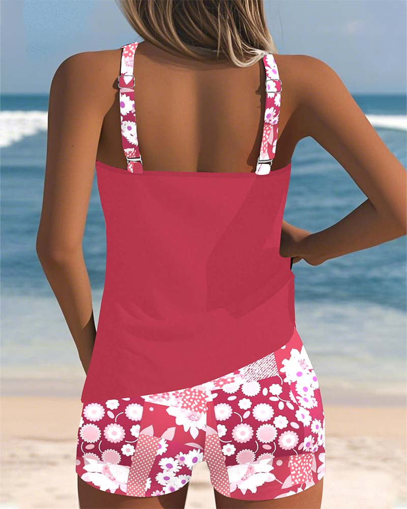 Hannelore Blau Zweiteiliges Tankini-Set für Damen | Leichter Racerback Schnitt | Strand und Pool | Florales Muster - S-3XL