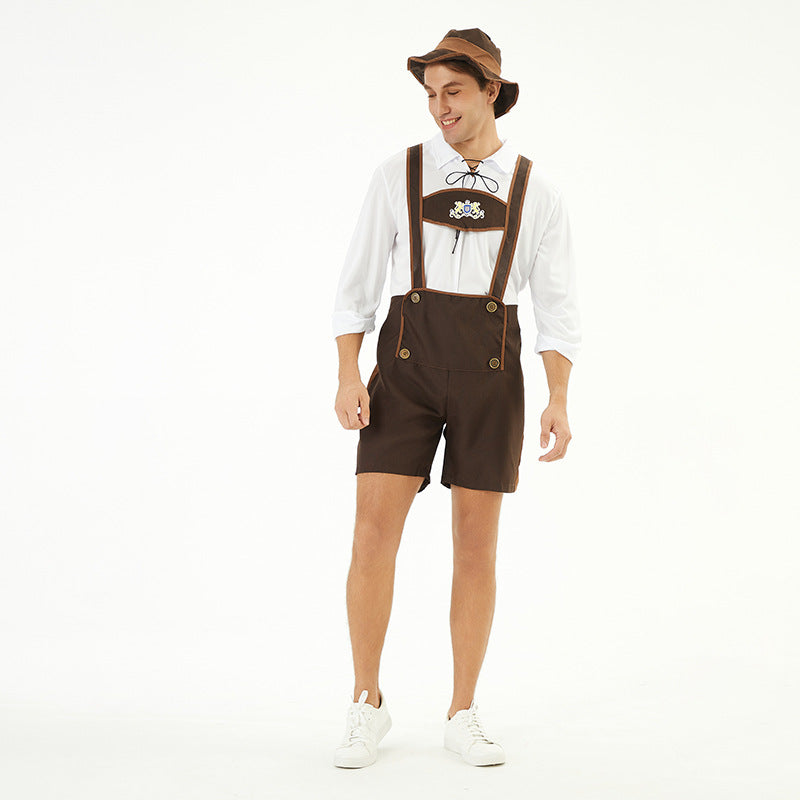 Hugo Dunkelbraun Traditionelle Oktoberfest Trachtenhose für Herren | Trachten Latzhose mit Latz und Stickerei - M/L/XL/2XL/3XL