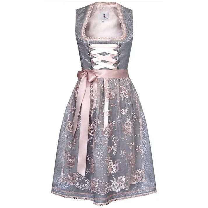 Vreni Grün Geblümtes Spitzen-Dirndlkleid für Damen | Oktoberfest Trachten Midi - S/M/L/XL/2XL