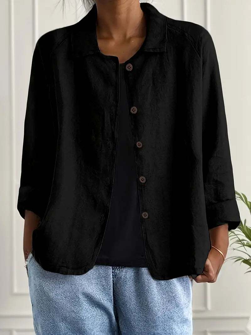 Rosemarie Hellblau Leinen-Baumwoll Hemd-Cardigan für Damen | Luftig Entspannte Passform | Alltag & Reise - S-3XL