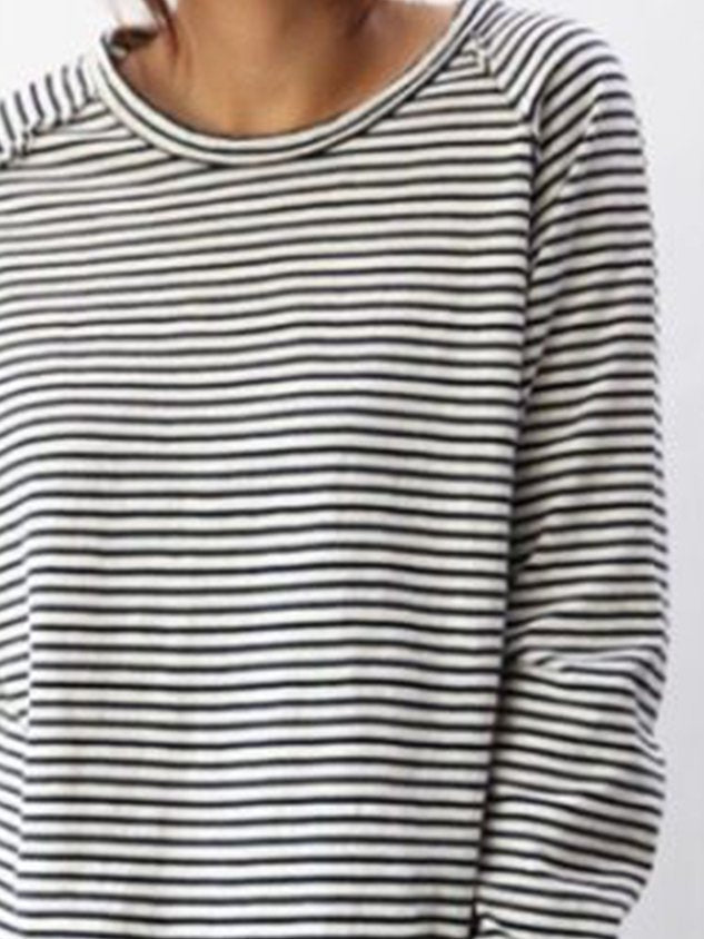 Monika Weiß Gestreiftes Rundhals Langarm-Top für Damen | Lockere Passform Lässiger Stil | Alltag & Freizeit - S/M