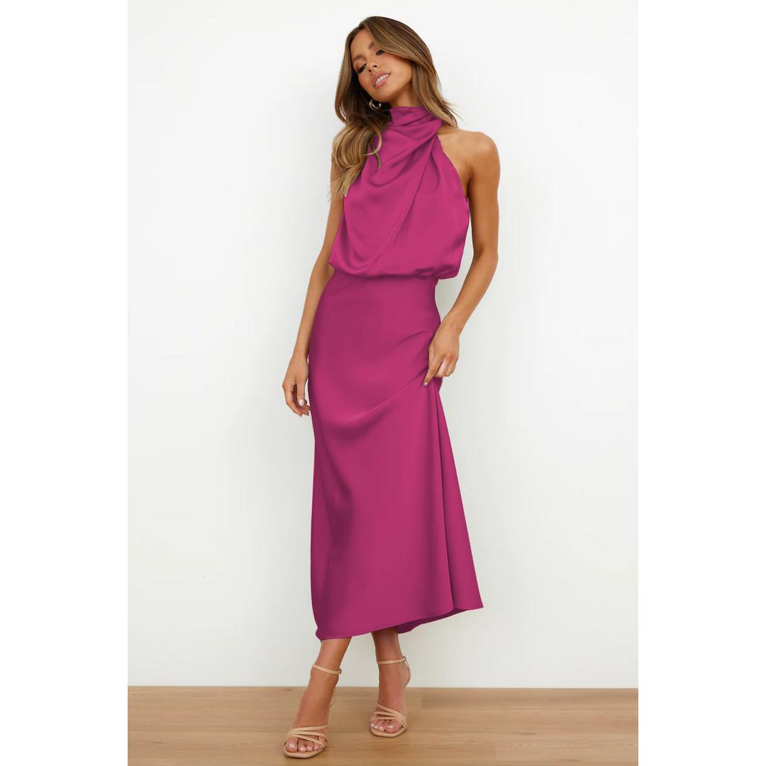 Sonja Hellgrün Satin Cowl-Neckholder Abendkleid für Damen | Elegante Silhouette | Hochzeit Abendanlass - S/M/L/XL