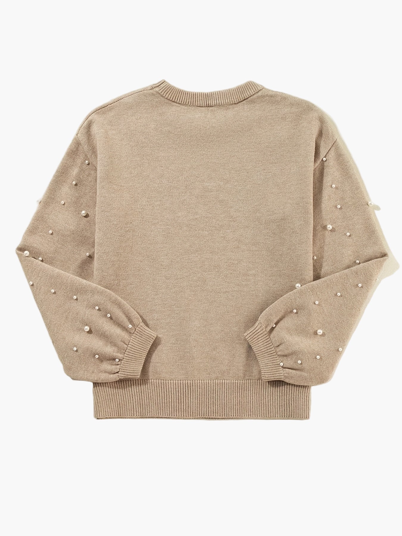 Vreni Khaki Pullover mit Perlenbesatz für Damen | Rundhals Strickpullover Elegant Casual - S/M/L/XL/2XL
