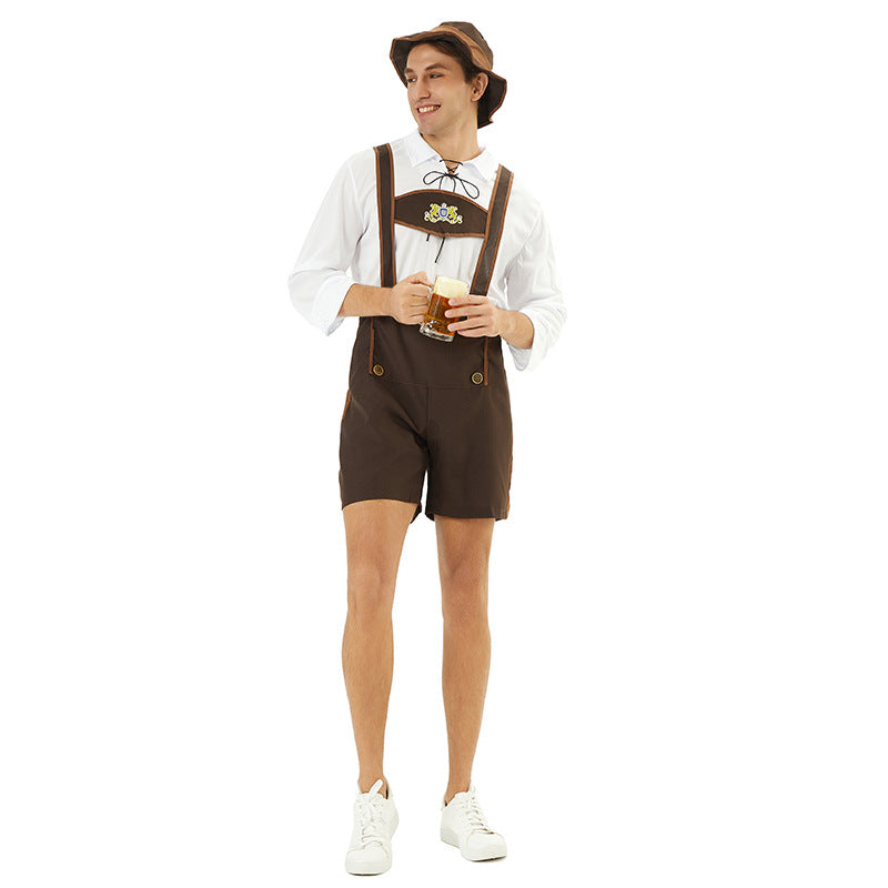 Hugo Dunkelbraun Traditionelle Oktoberfest Trachtenhose für Herren | Trachten Latzhose mit Latz und Stickerei - M/L/XL/2XL/3XL