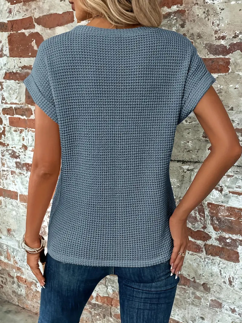 Monika Blau Waffelstrick-Top mit Twist-Saum für Damen | Lässig Eleganter Stil - XS-2XL