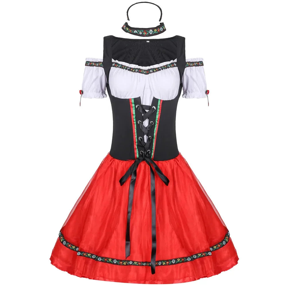 Gisela Rot Schulterfreies Oktoberfest Dirndl Kostüm für Damen | Trachtenkleid mit Schnürung - S/M/L/XL/2XL
