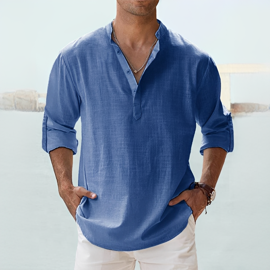 Kurt Beige Linen-Look Henley Sommerhemd for Men | Leichter Entspannter Stil | Urlaub und Alltag - S/M/L/XL/2XL/3XL/4XL