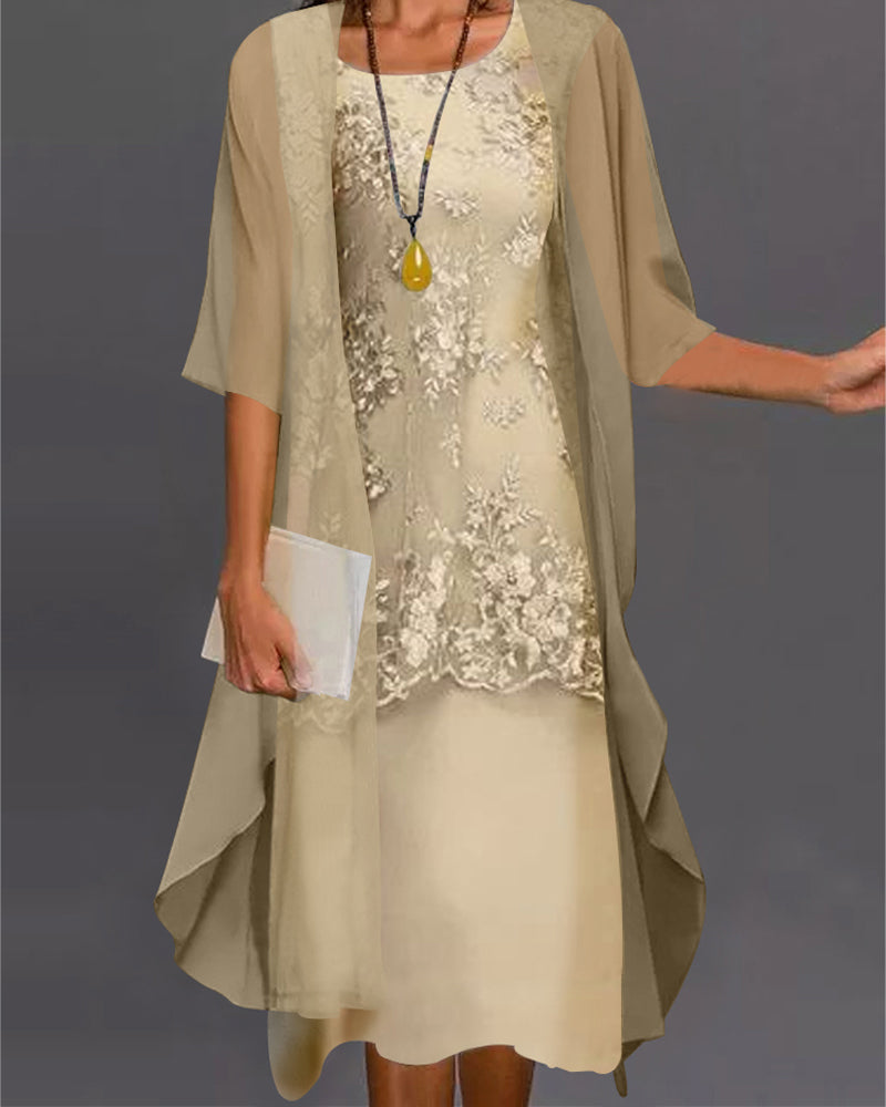 Rosemarie Himmelblau Spitzen-Chiffon Zweiteiliges Kleid für Damen | Elegante Midi-Silhouette | Hochzeit & Festlichkeiten - M/L/XL/2XL/3XL
