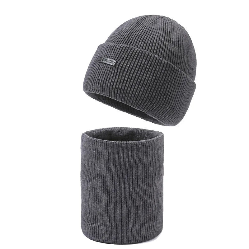 Heinz Dunkelgrau Gestrickte Winter Mütze und Schlauchschal Set für Herren | Warm Casual Zweiteiler - Einheitsgrösse