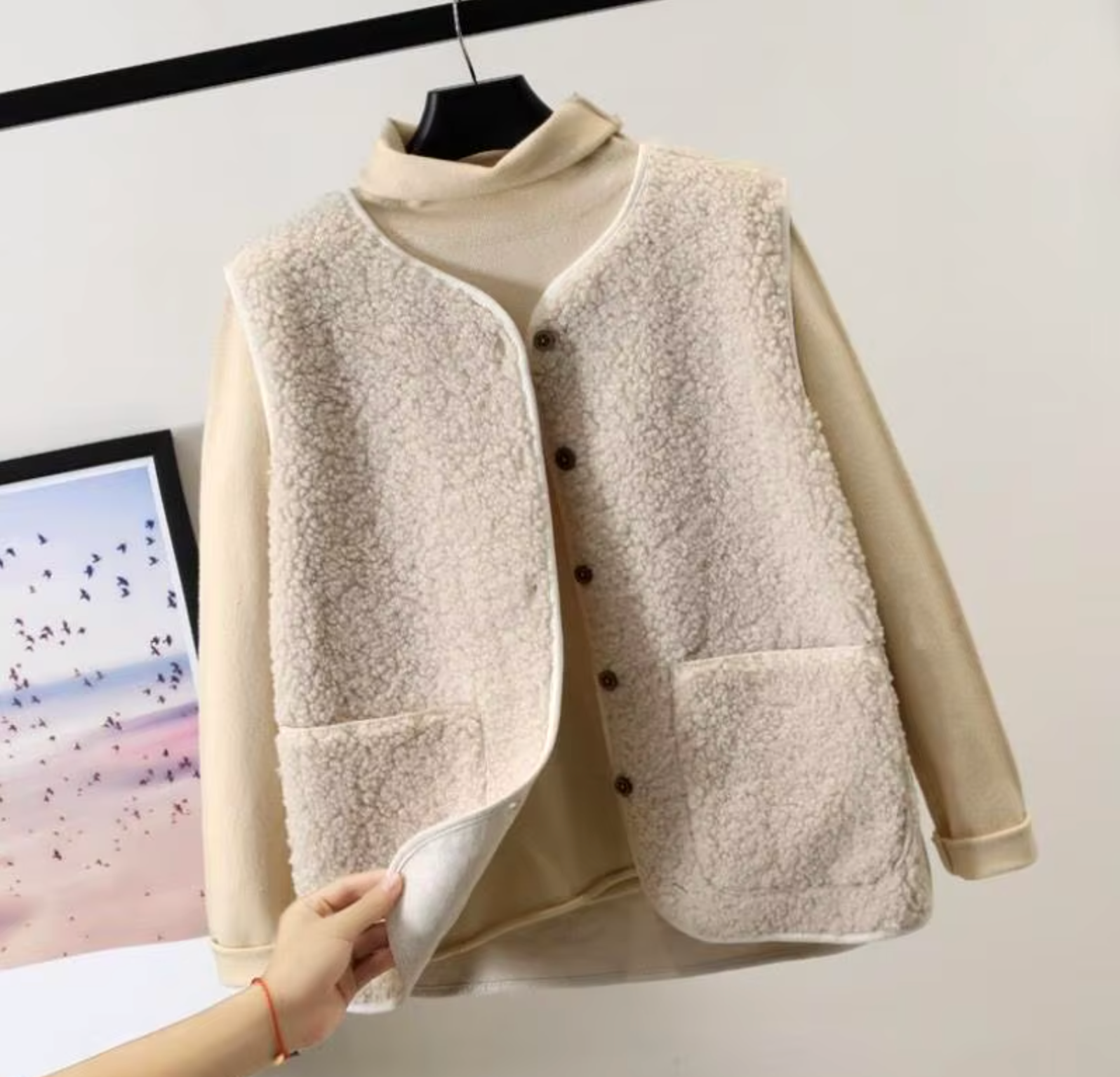 Monika Braun Ärmellose Sherpa-Weste für Damen | Winter Casual Fleece-Optik mit Knopfleiste - S/M/L/XL