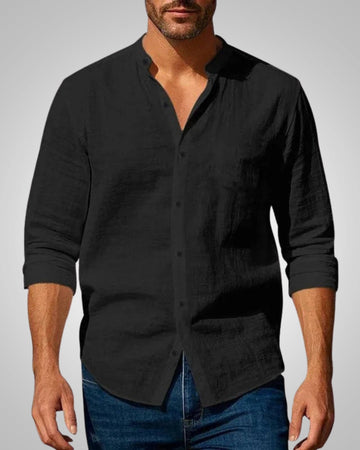 Heinz Grau Stehkragen Slim Fit Leinenoptik Hemd für Herren | Casual Sommerhemd - M/L/XL/2XL/3XL/4XL