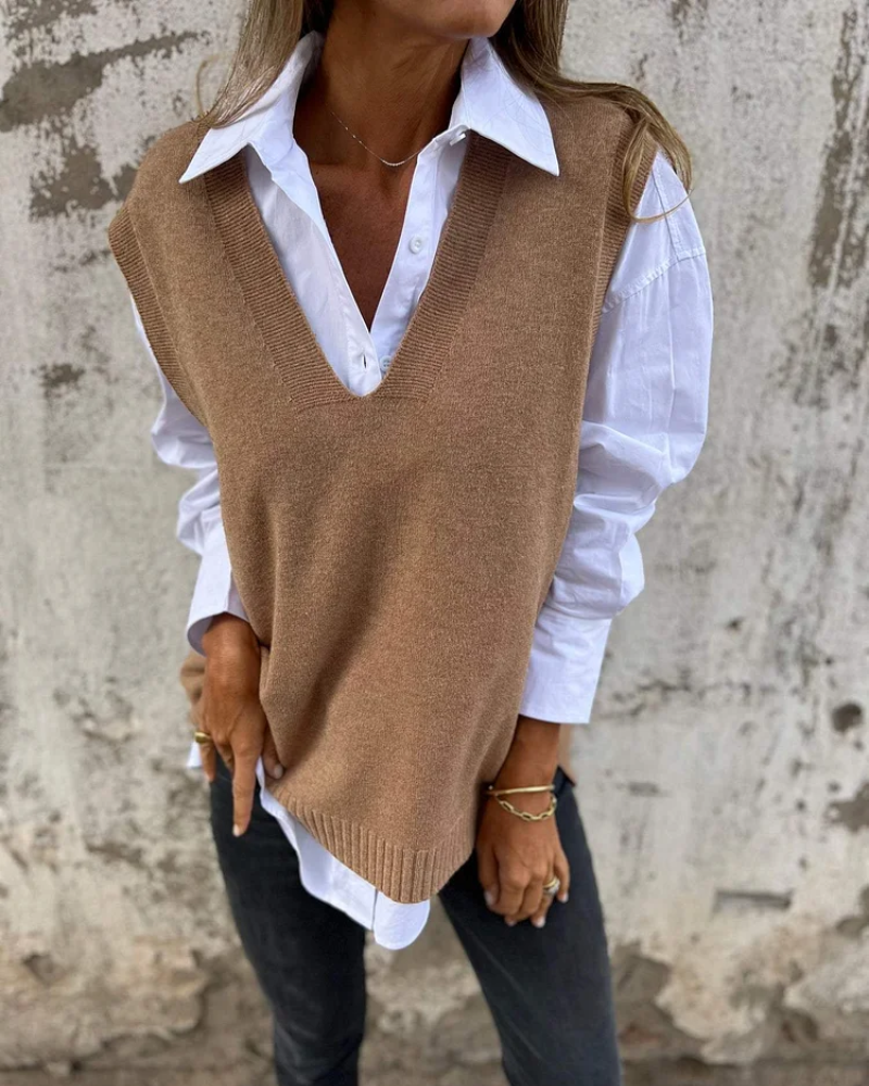 Liselotte Braun Oversized Strickweste mit V-Ausschnitt für Damen | Casual Herbst Stil - S/M/L/XL/2XL/3XL