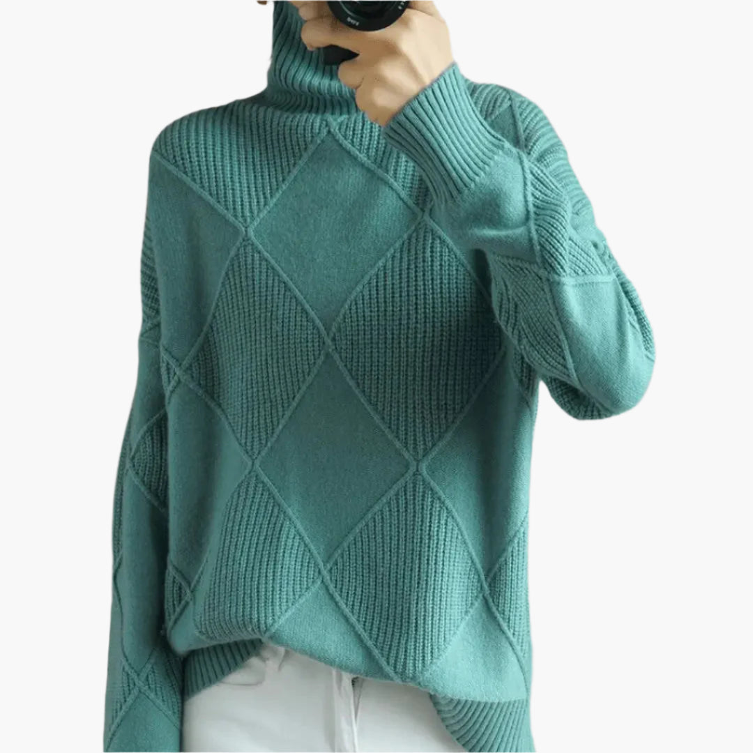 Anita Gelb Oversized Rollkragenpullover mit Rautenmuster für Damen | Casual Büro Herbst - S/M/L/XL/2XL