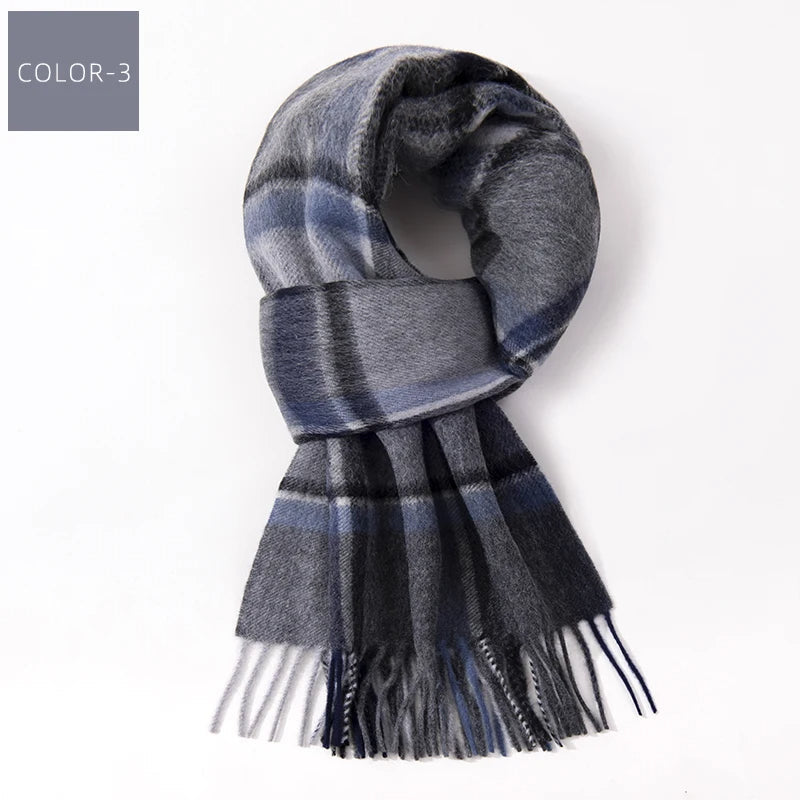 Ernst Blau Karierter Winter-Schal mit Fransen für Damen und Herren | Karomuster Warm Casual - 180 x 30 cm