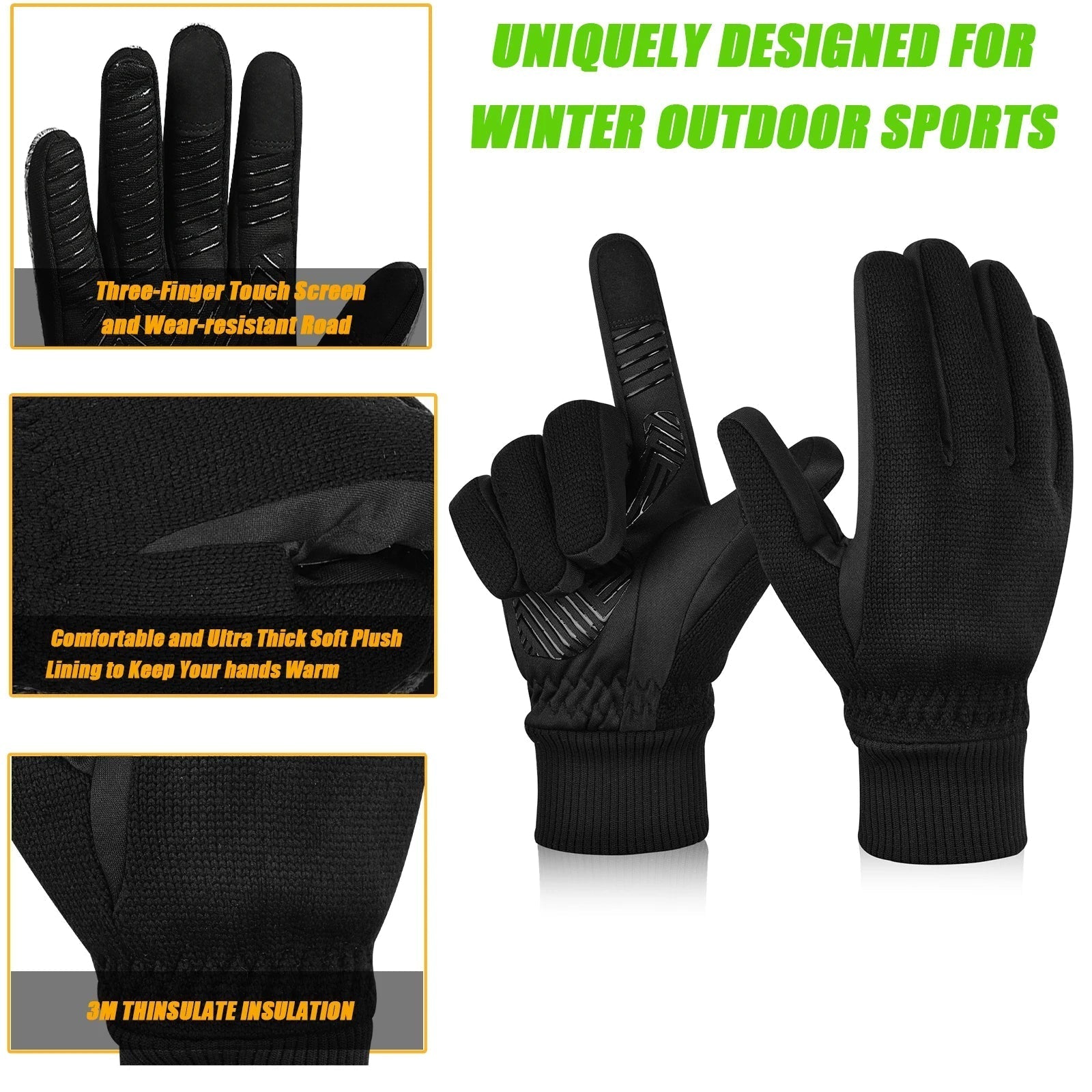 Werner Hellgrau Isolierte Touchscreen Winterhandschuhe für Herren | 3M Thinsulate Rutschfest Radfahren - S/M/L/XL/2XL