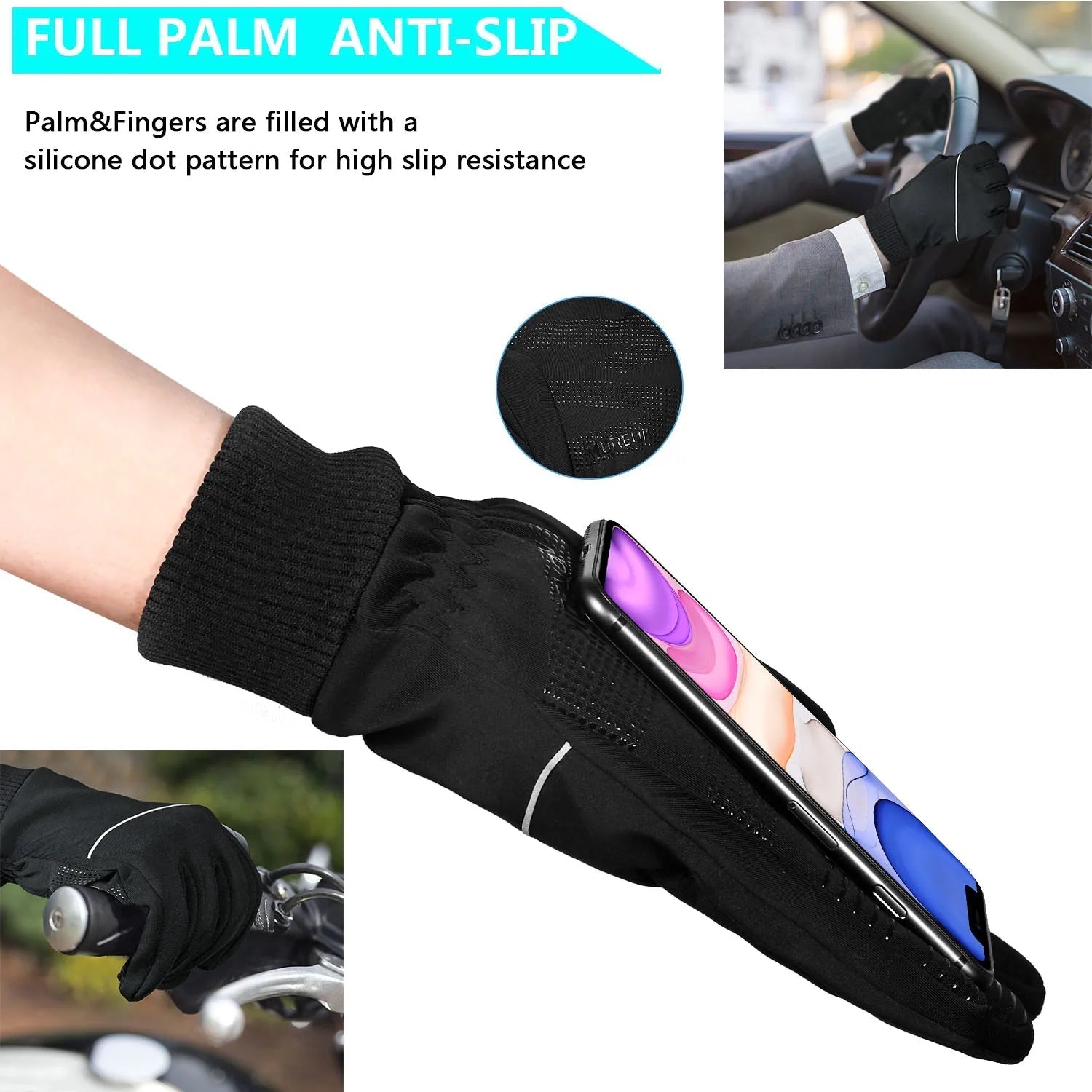Werner Schwarz Winddichte Thermo-Handschuhe mit Touchscreen-Funktion | Winter Outdoor Radfahren - S/M/L/XL/2XL
