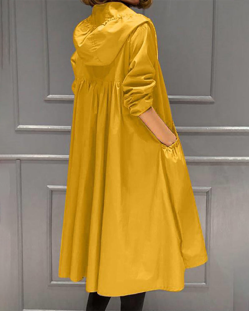 Xenia Khaki Langer Trenchcoat mit Kapuze für Damen | Wasserdicht Herbst Winter Casual - M/L/XL/2XL/3XL