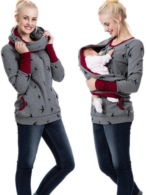 Adelheid Grau Bedrucktes Still-Sweatshirt mit Stillfunktion für Damen | Schwangerschaft Freizeit - S/M/L/XL