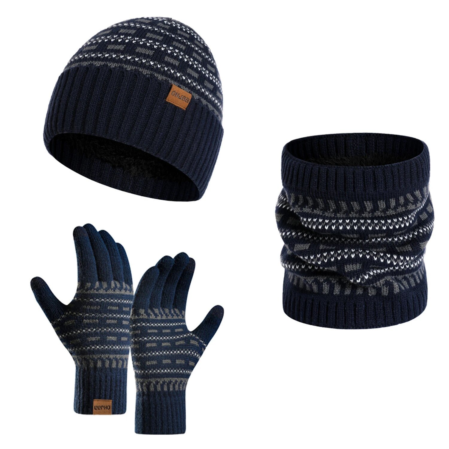Theo Hellgrau Gefüttertes Strick-Winterset Mütze Schal Handschuhe für Herren | Winter Outdoor Casual - Einheitsgrösse
