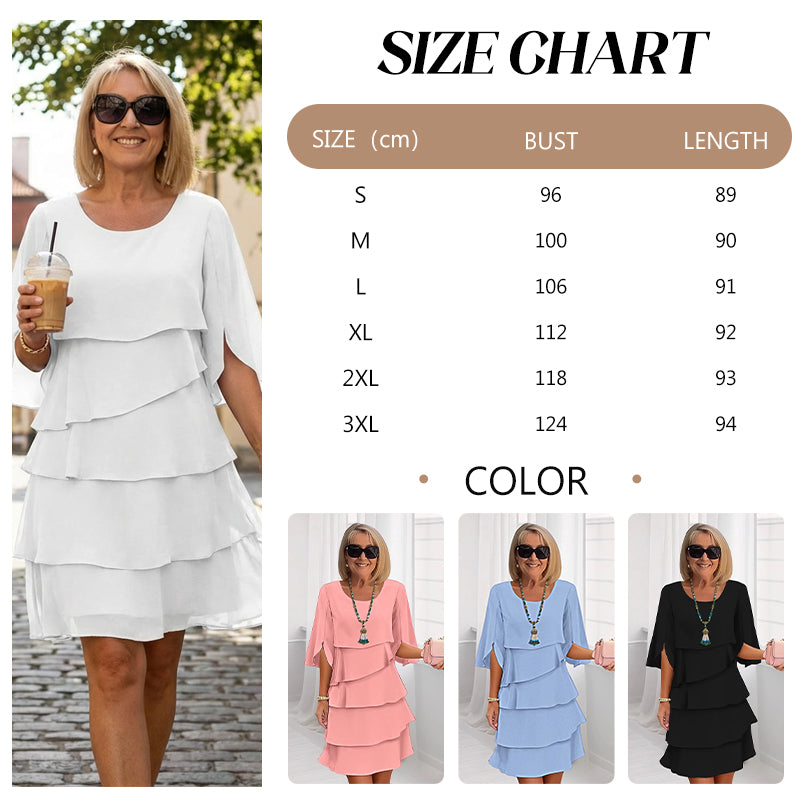 Monika Blau Gestuftes Rüschen-Kleid mit Flutter-Ärmeln für Damen | Leicht Fliessend | Alltag & Events - S/M/L/XL/2XL/3XL