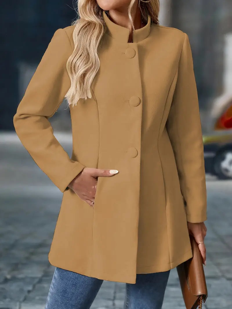 Lotti Camel Longline Blazer mit Stehkragen für Damen | Eleganter Strukturierter Stil Büro Casual - S/M/L/XL/2XL