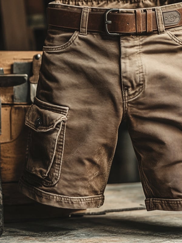 Markus Grau Relaxed Fit Cargo Shorts für Herren | Vintage Workwear-Stil | Freizeit und Outdoor - S-XXL