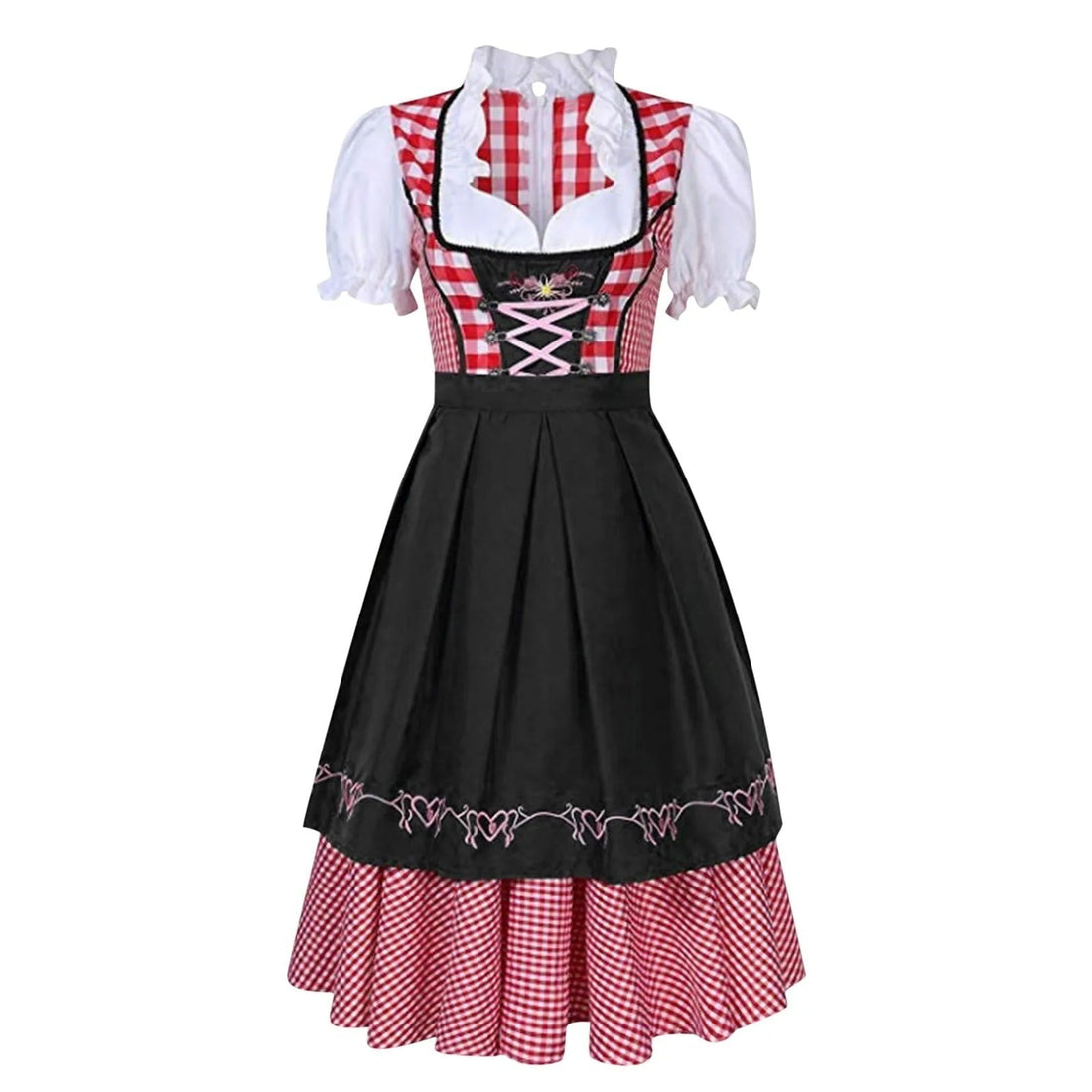 Bettina Grün Kariertes Dirndl mit Schürze und Schnürleibchen für Damen | Trachtenkleid Oktoberfest - S/M/L/XL/2XL