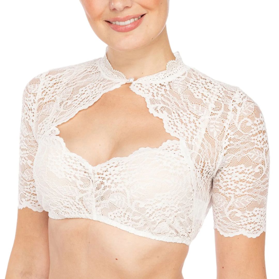 Vreni Weiss Spitzen-Dirndlbluse für Damen | Trachtenbluse Oktoberfest Kurzarm - S/M/L/XL/2XL/3XL/4XL/5XL
