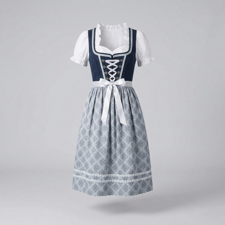 Lotte Dunkelblau Figurbetontes Dirndl mit Rüschenbluse für Damen | Trachtenkleid Oktoberfest Festlich - XS/S/M/L/XL/2XL/3XL/4XL