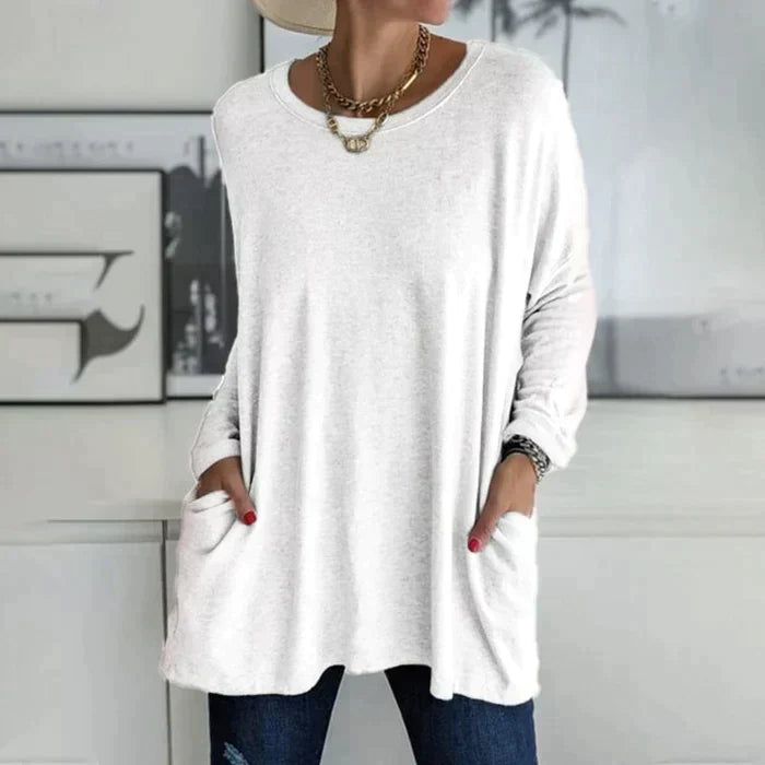 Regula Dunkelgrau Oversized Longline Tunika mit Langarm für Damen | Casual Alltag mit Taschen - S/M/L/XL/2XL/3XL/4XL/5XL