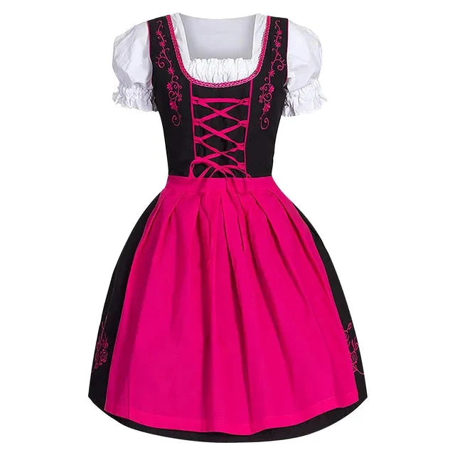 Vreni Blau Besticktes Dirndl-Kleid mit Schürze für Damen | Oktoberfest Volksfest Festlich - M/L/XL/2XL/3XL/4XL/5XL