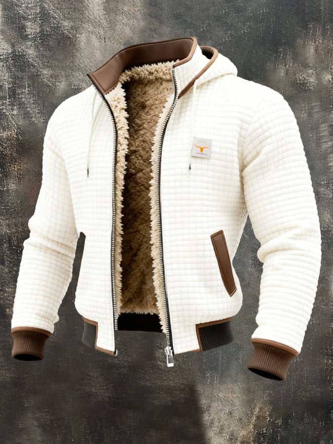 Willi Grau Gefütterte Jacke mit Kapuze für Herren | Sherpa-Futter Waffelmuster Winter Casual - S/M/L/XL/2XL/3XL/4XL/5XL
