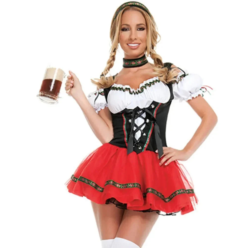 Gisela Rot Schulterfreies Oktoberfest Dirndl Kostüm für Damen | Trachtenkleid mit Schnürung - S/M/L/XL/2XL