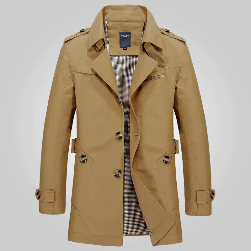 Rolf Khaki Klassischer Langer Trenchcoat für Herren | Zeitloser Stil Büro Stadtlook - XS/S/M/L/XL/2XL