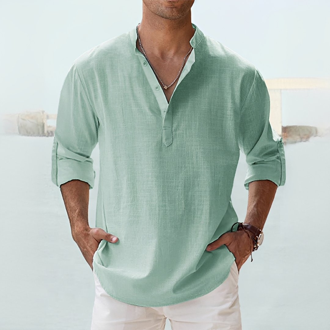 Kurt Beige Linen-Look Henley Sommerhemd for Men | Leichter Entspannter Stil | Urlaub und Alltag - S/M/L/XL/2XL/3XL/4XL