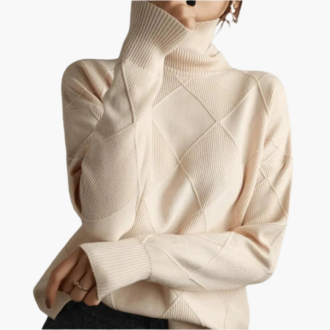 Anita Gelb Oversized Rollkragenpullover mit Rautenmuster für Damen | Casual Büro Herbst - S/M/L/XL/2XL