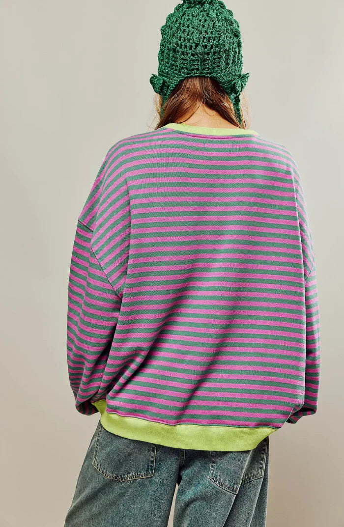 Irene Himmelblau Oversized Gestreiftes Sweatshirt für Damen | Casual Herbst Freizeit - S/M/L/XL