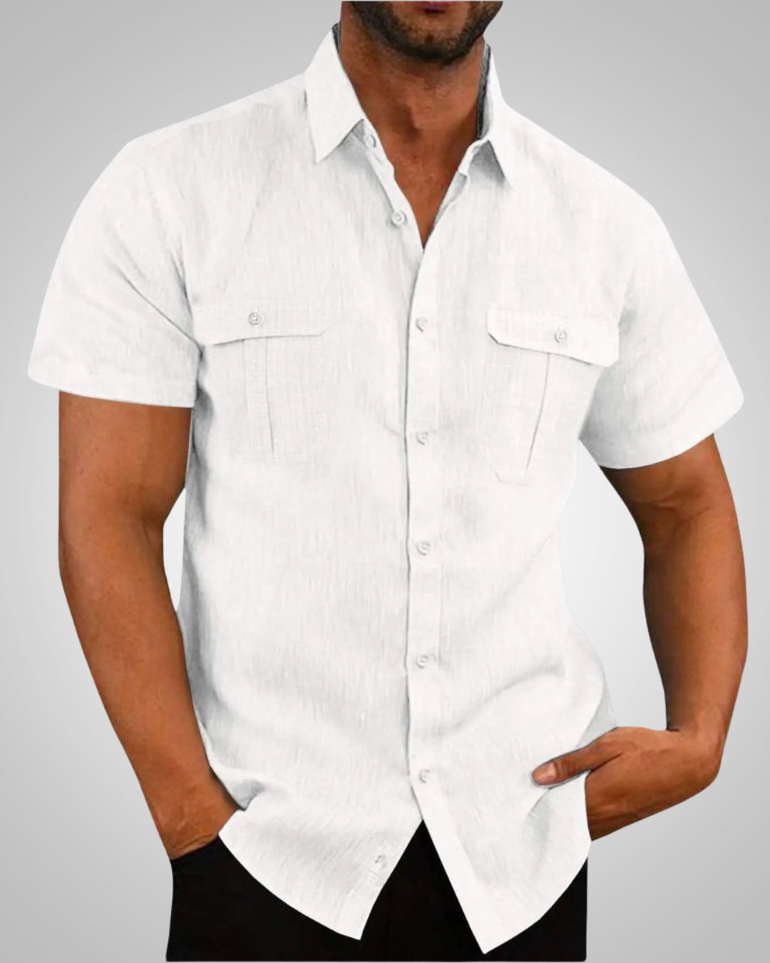Beat Hellblau Leinenoptik Kurzarm-Hemd mit Brusttaschen für Herren | Casual Relaxed Fit - M/L/XL/2XL/3XL/4XL/5XL
