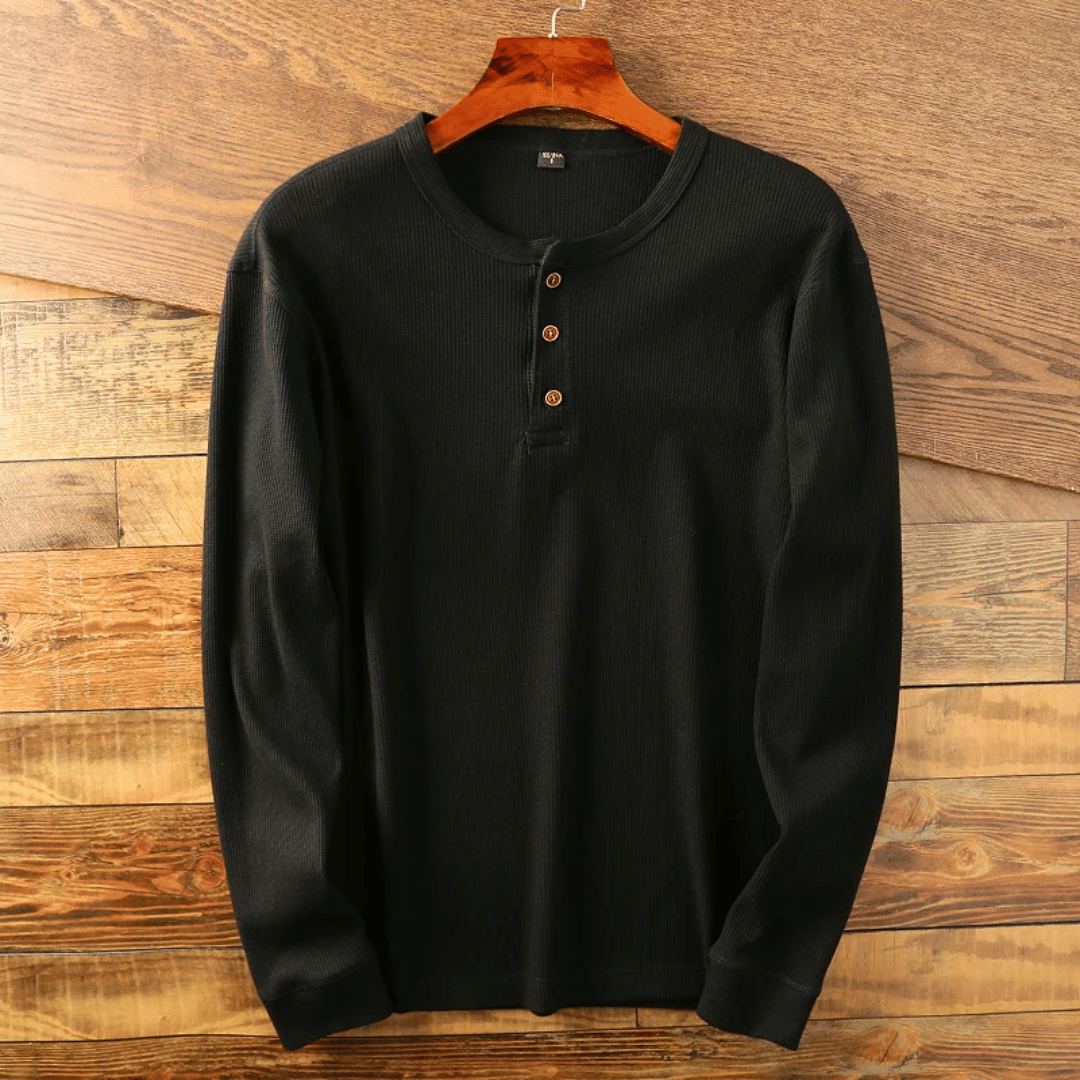 Werner Grau Geripptes Langarm-Henley-Shirt für Herren | Entspannter Komfort | Alltag & Freizeit - S/M/L/XL/2XL